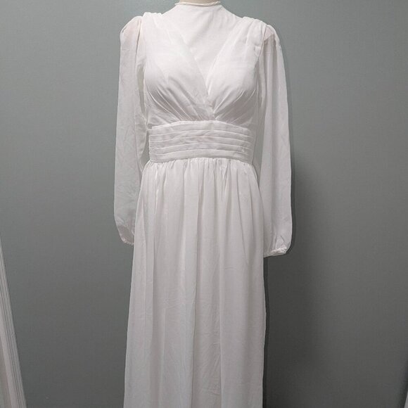 NWOT Women Chiffon White V-Neck White Wedding/ Bridesmaid Dress - Picture 2 of 6